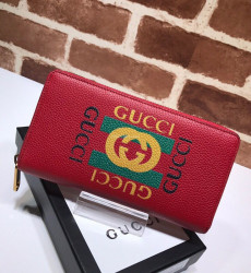 GUCCI-496317 구찌 레드 가죽 Gucci 로고 집 어라운 월릿