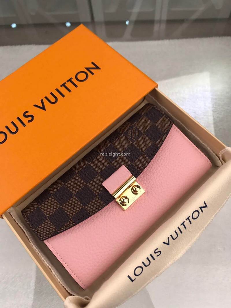 LOUIS VUITTON-N60215 루이비통 핑크 송아지 가죽 다미에 에벤 크로셋 월릿