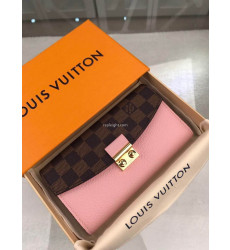 LOUIS VUITTON-N60215 루이비통 핑크 송아지 가죽 다미에 에벤 크로셋 월릿