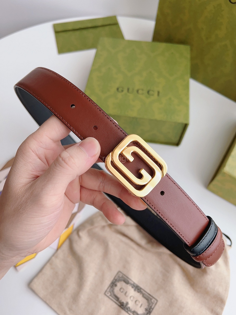 GUCCI-715603 구찌 스퀘어 인터로킹 G 버클 벨트 3CM