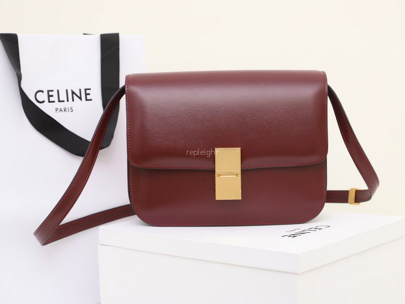 CELINE-189173DLS.28BD MEDIUM CLASSIC BAG IN BOX CALFSKIN BURGUNDY