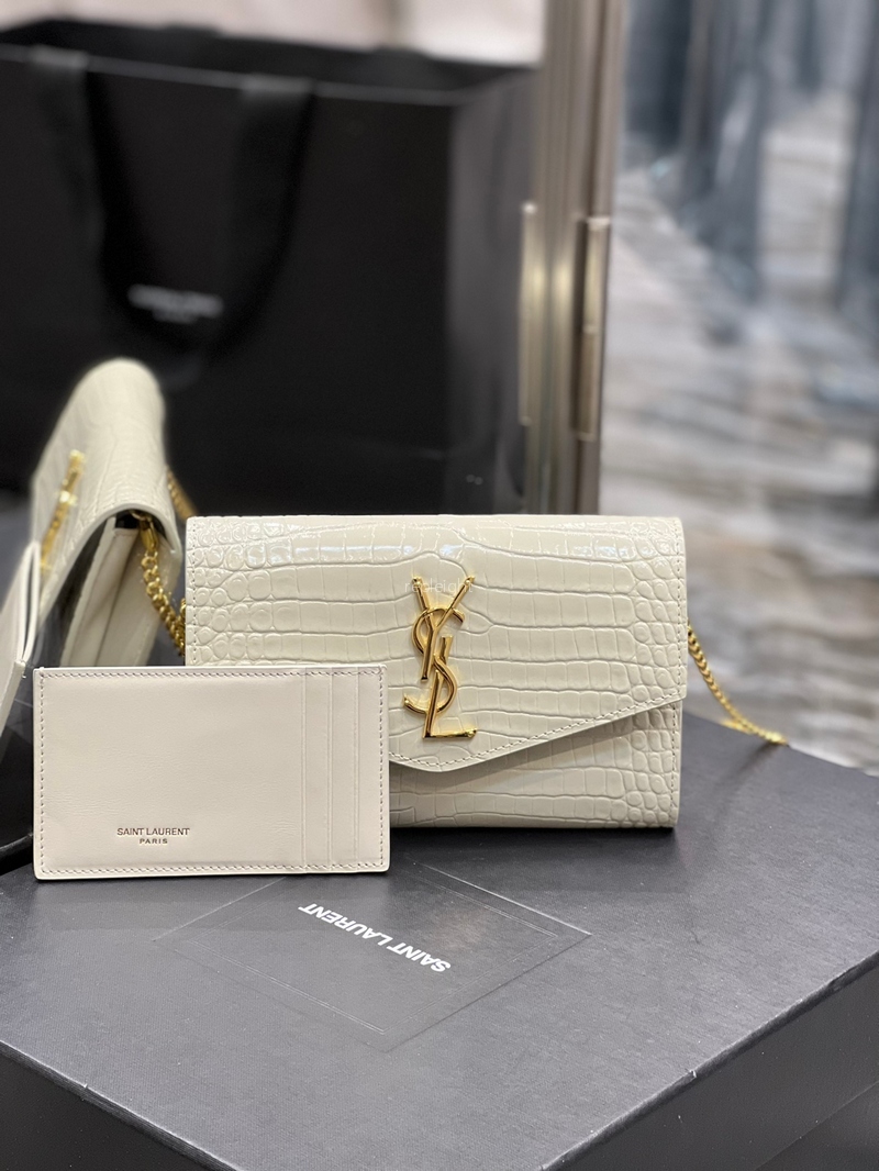 YSL- SAINT LAURENT 607788DND1J9207 크로커다일 엠보스드 샤이니 UPTOWN 체인 지갑