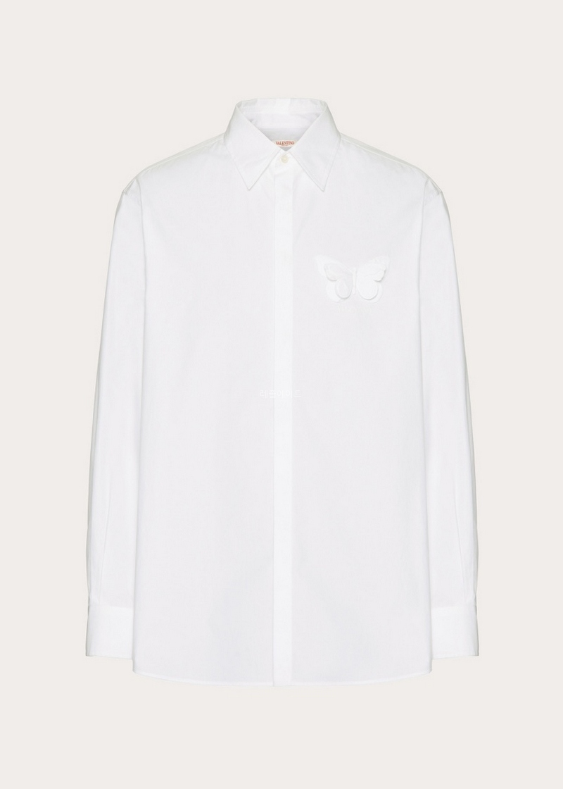 발렌티노 - VALENTINO 4V3ABR959VA_0BO COTTON POPLIN SHIRT WITH EMBROIDERED BUTTERFLY